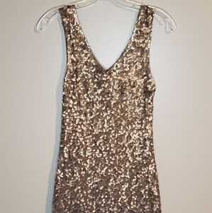 Amber Blue Gold Sequin Cocktail Dress (Size: Large)